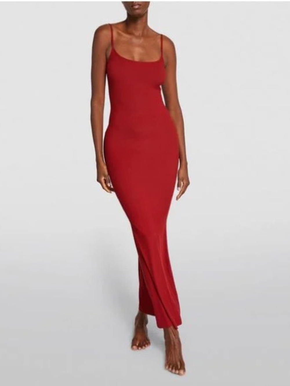SKIMS Soft Lounge Long Slip Dress Brick Red Ribbed Maxi Size M NWT